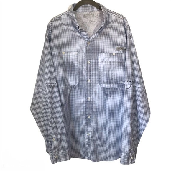 Columbia PFG Men’s L/S Fishing Blue White Check - Picture 2 of 6